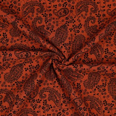 ​Double gauze paisley flowers, kleur terra cotta.