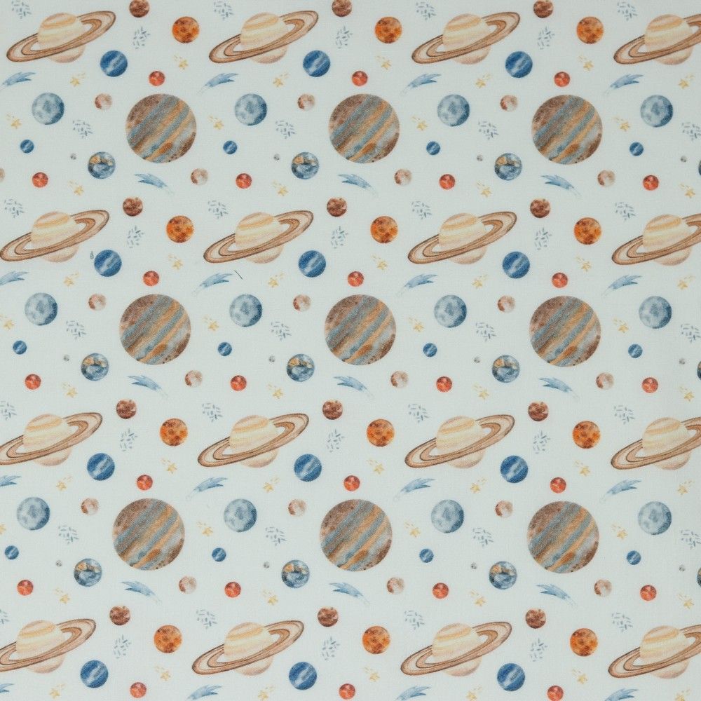 Poplin katoen digitaal planeten, wit.