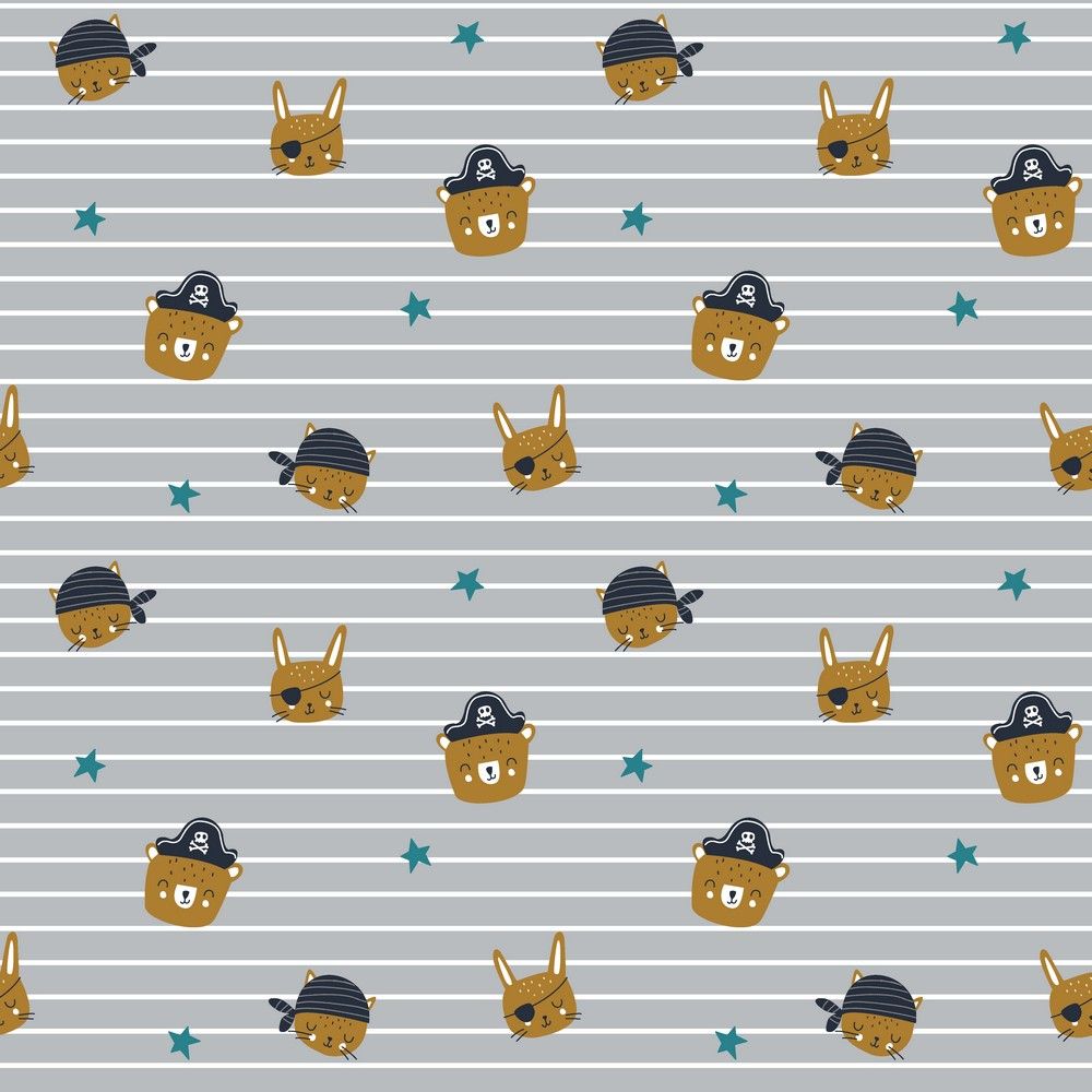 Poplin katoen piraten, lichtgrijs.