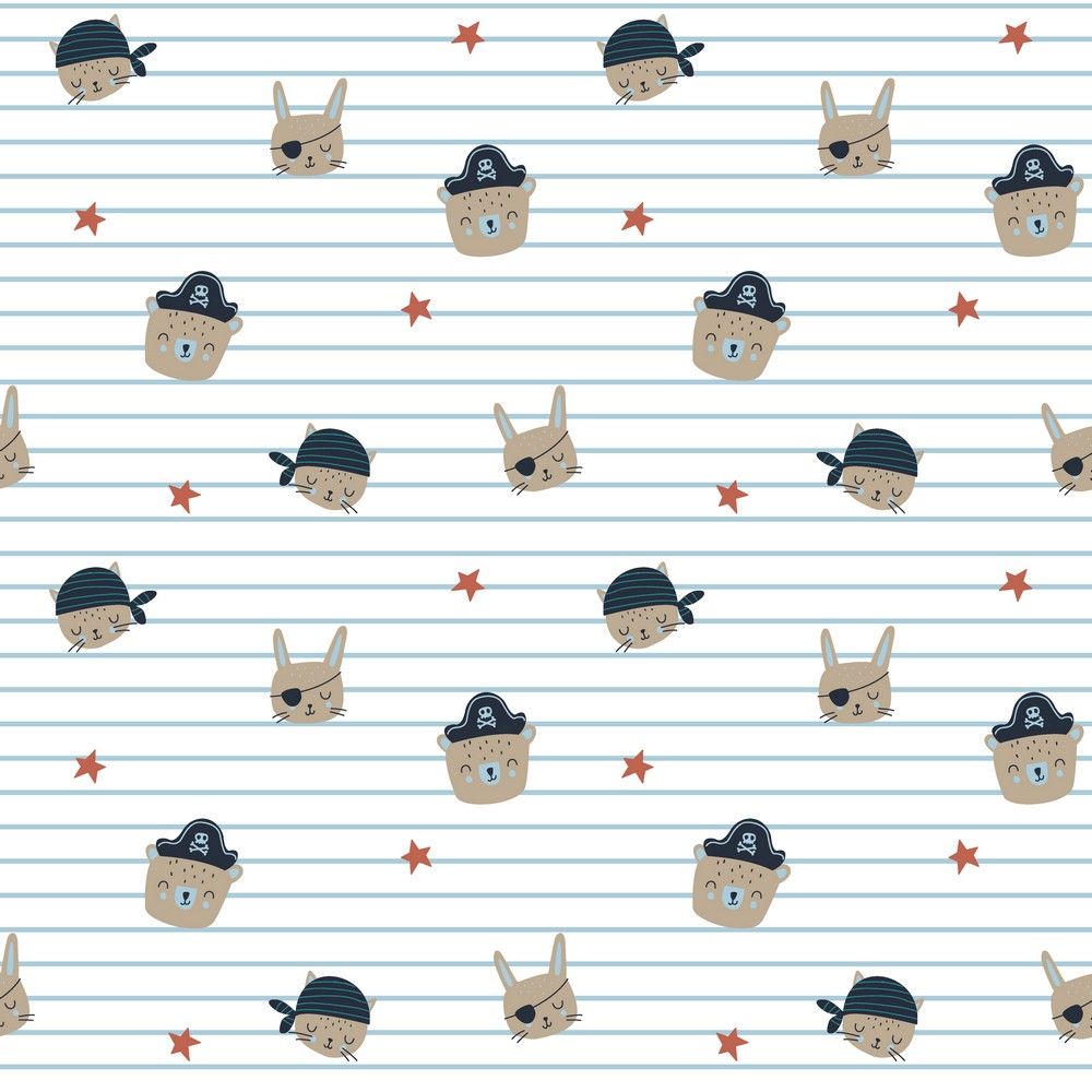 Poplin katoen piraten, wit.