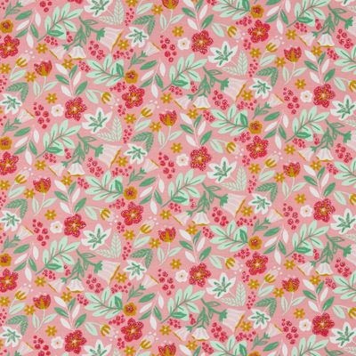Jersey glitter happy flowers, pink.
