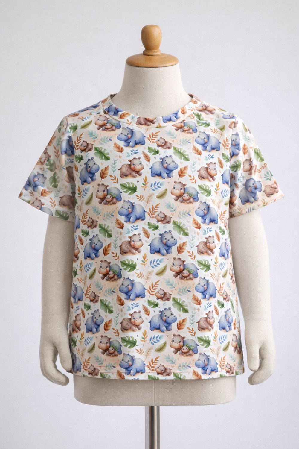 T-shirt Ollie, print kleine nijlpaardjes.