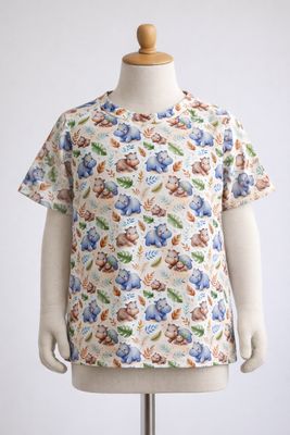 T-shirt Ollie, print kleine nijlpaardjes.