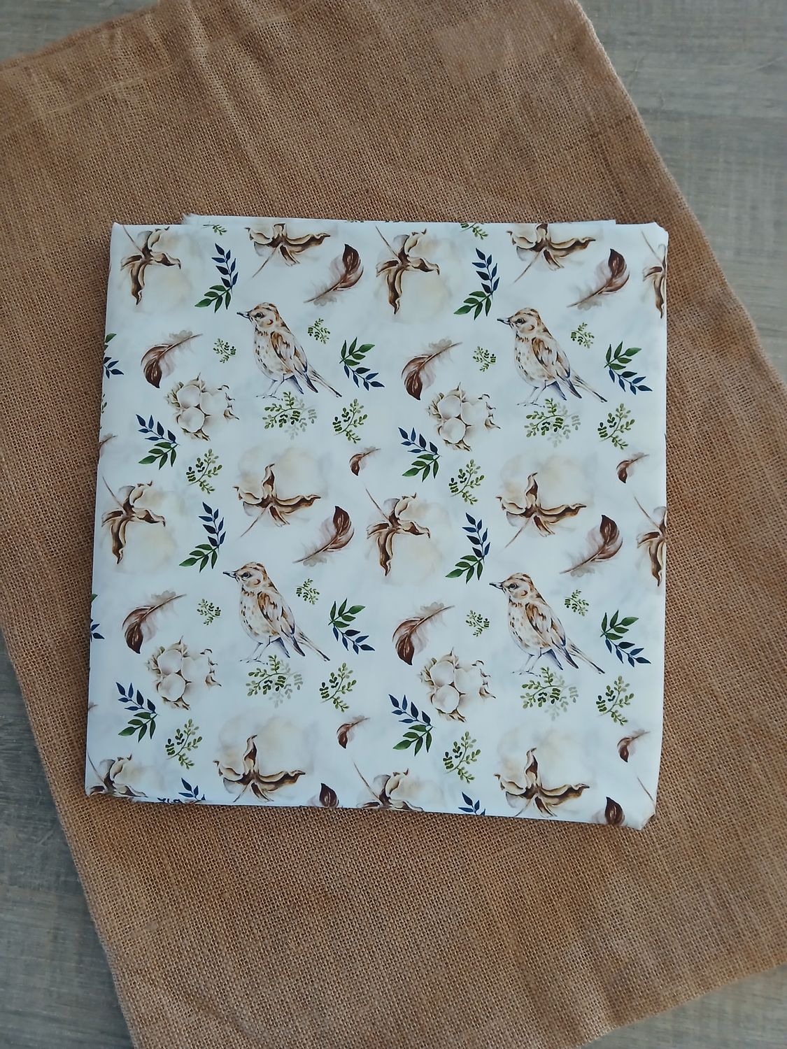 Poplin katoen digital Cotton flowers with birds