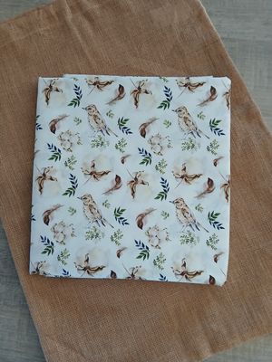 Poplin katoen digital Cotton flowers with birds