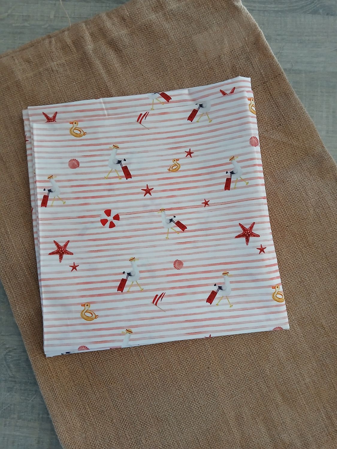 Poplin katoen digital meeuwen aan zee, roos