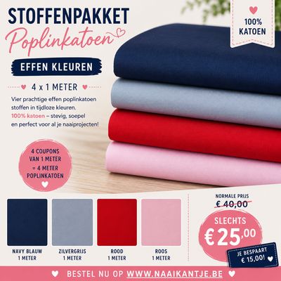 Poplin stoffenpakket effen kleuren.