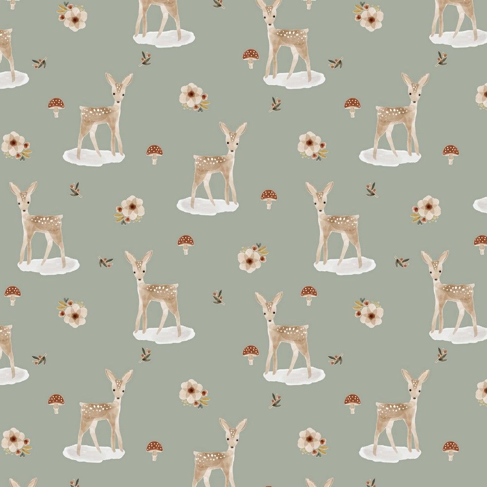 Jersey digitale schattige hertjes, sage Jersey digitale schattige hertjes, sage