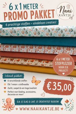 Stofpakket Poplin katoen dieren : 6 x 1 meter.