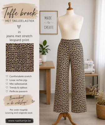 Handgemaakte damesbroek met brede pijpen in Leopard print.