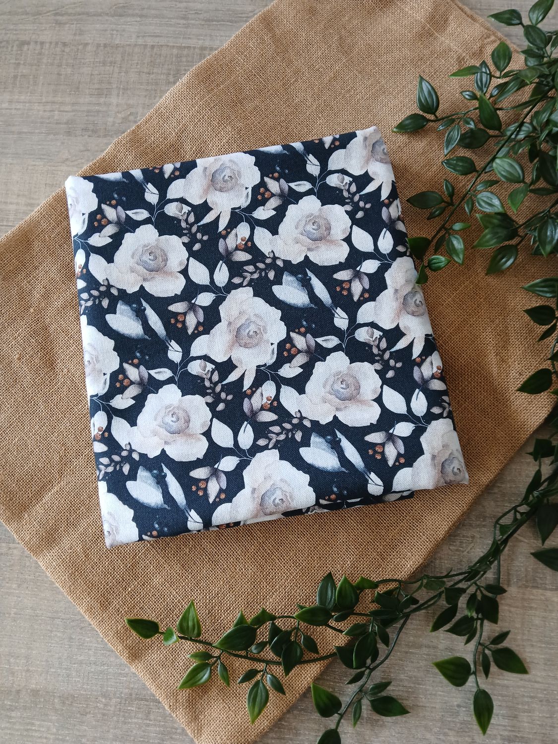 Canvas digital bloemen, navy blauw