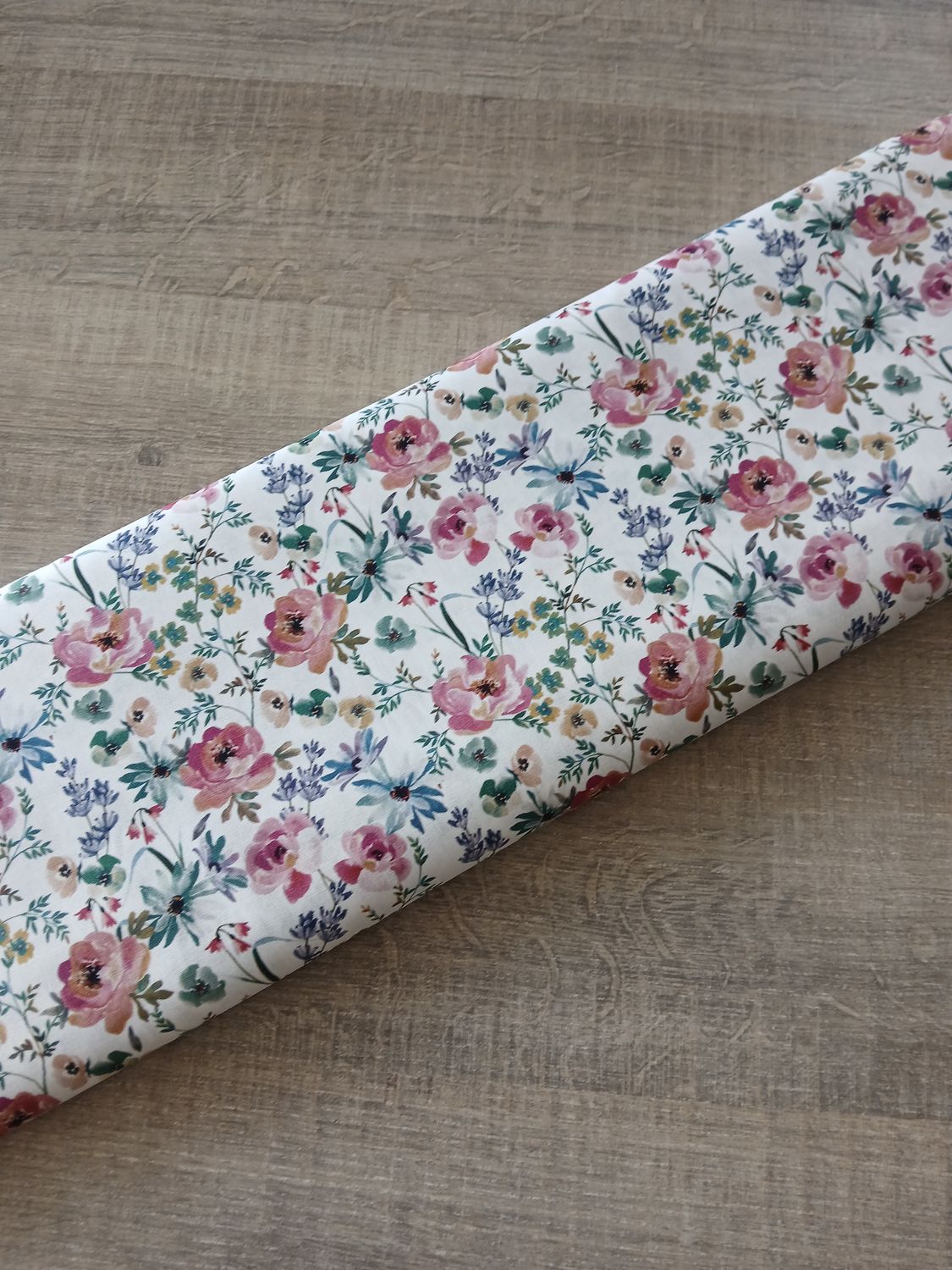 Poplin katoen digital bloemen, wit/roze