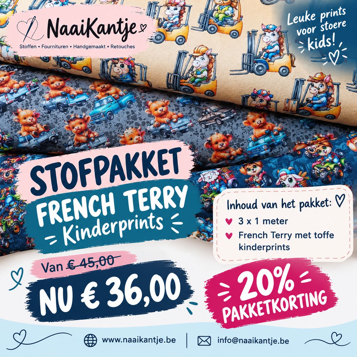 Stofpakket French Terry met kinderprints.