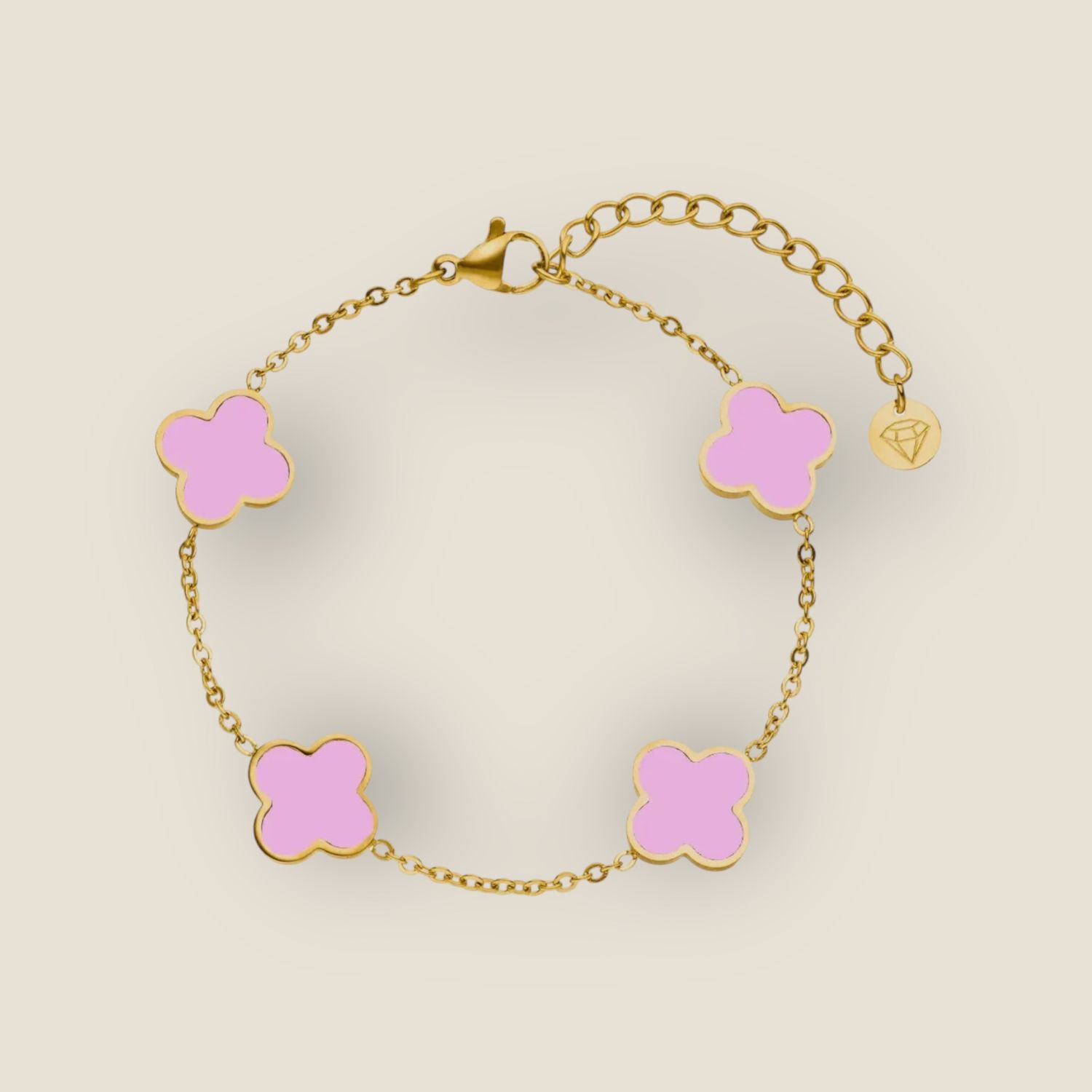 Bracelet plaqué or trèfle rose