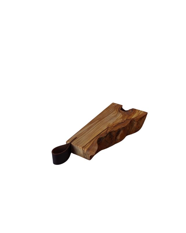 Tagliere in Legno di Ulivo e manico in Pelle