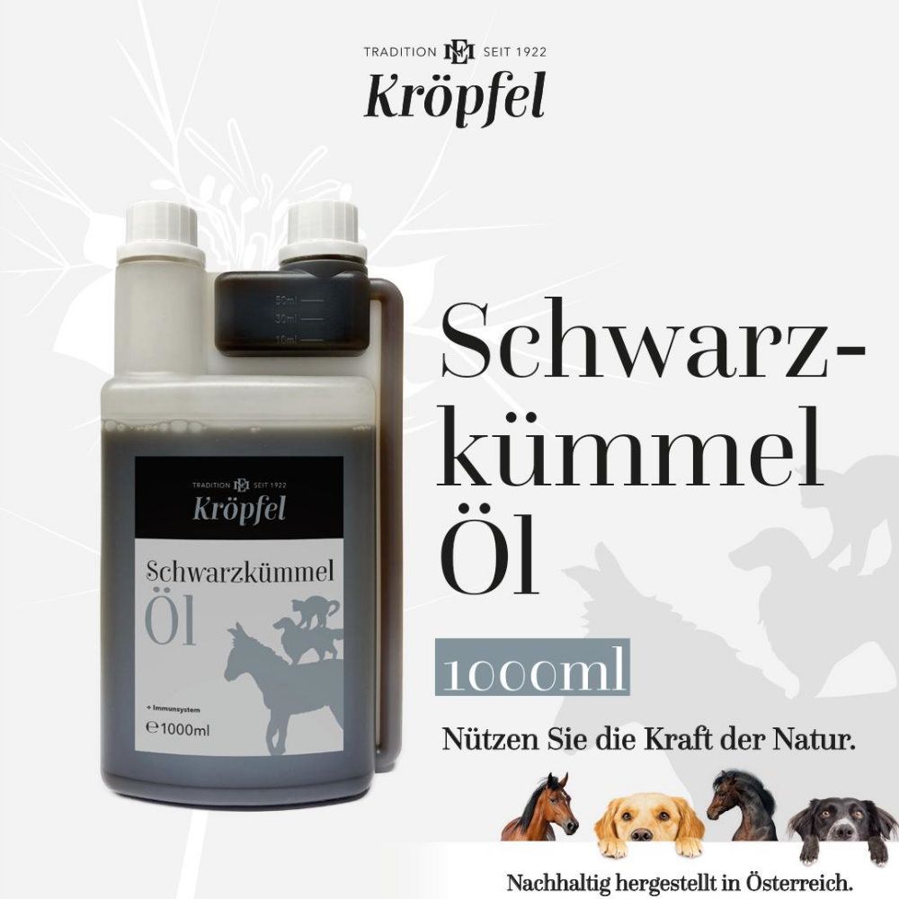 Original KRÖPFEL Schwarzkümmelöl für Tiere, 100ml od. 1000ml Original KRÖPFEL Schwarzkümmelöl für Tiere, 100ml od. 1000ml