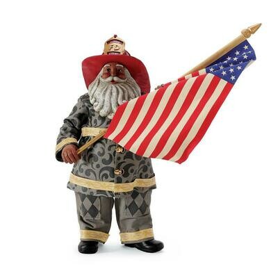 Jim Shore Heartwood Creek AA Santa Dressed In Fireman Uniform Holding The American Flag “Tribute To 911” Figurine (6009189)