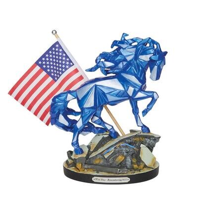 The Trail Of Painted Ponies “Wild Blue -Remembering 9/11” Horse Flag Figurine (6008368)