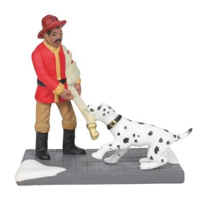 Christmas In the City Village Department 56 "Hey! No Time to Play" African American Fireman & Dog (6007605)