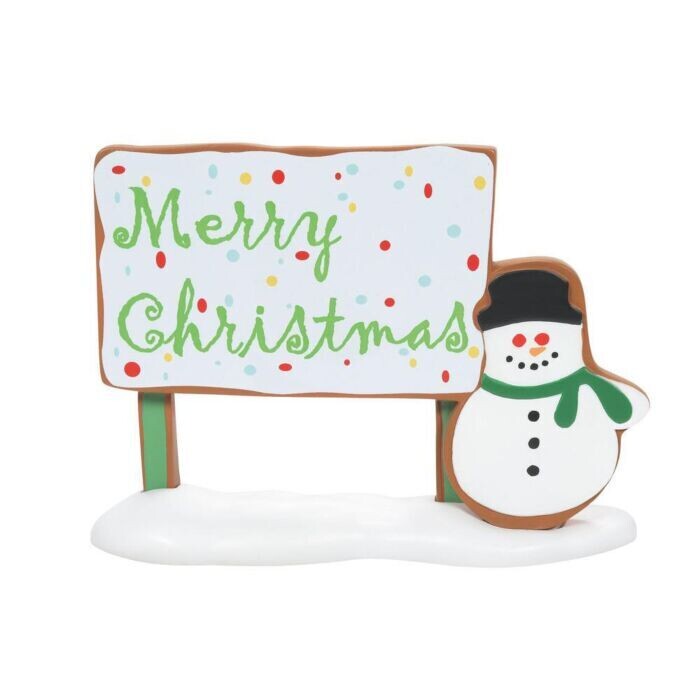 Department 56 Snow Village Accessory “Gingerbread Lane Christmas Billboard” Snowman & Sign (6009791)