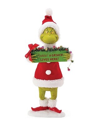 Possible Dreams 12" Grinch with a Sign "Beware! A Grinch Lives Here" Figurine (6009676)