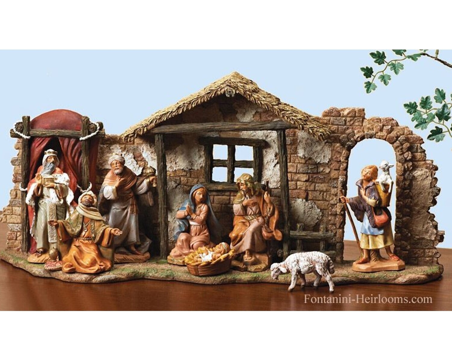 Fontanini Nativity 9 Piece 5” Scale Figurine Set with Stable Facade (54465)