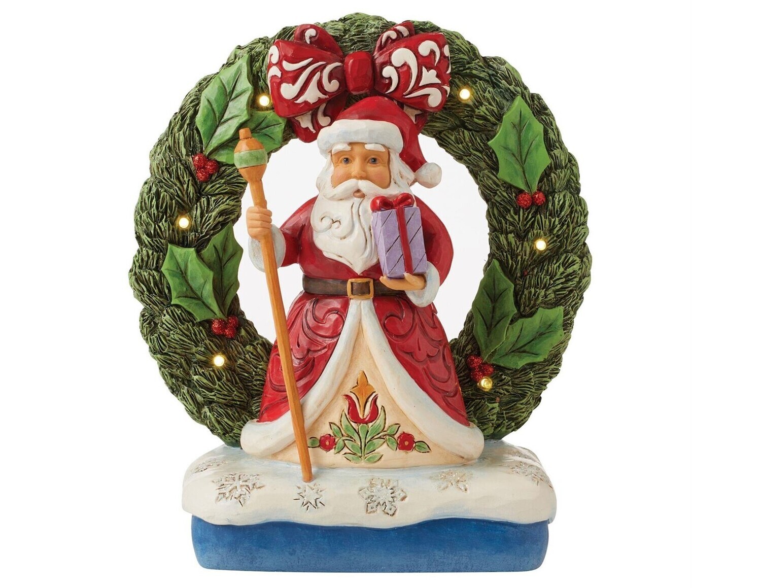 Jim Shore Heartwood Creek "Believe in the Magic of Christmas" Lit LED Santa in Open Wreath Figurine (6012937)