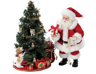 Possible Dreams Santa and His Pet Collection "Barking Up the Tree - Set of 2" Santa, Dog & Christmas Tree Figurine (6012218)