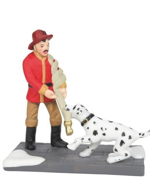 Department 56 Christmas in the City "Hey! No Time To Play" Fireman & Dalmation Figurine (6007588)
