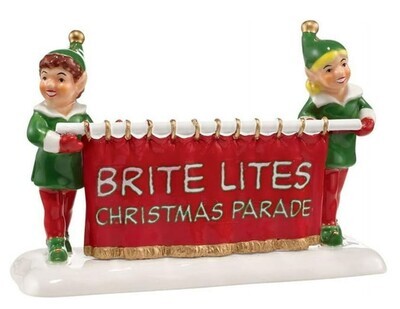 Department 56 Snow Village "Brite Lites Christmas Parade Banner" Elves Figurine (4022807) Retired