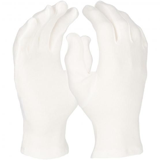 Baumwoll-Trikot-Handschuh, reinweiß, Schichtel, schwere Qualität, gesäumt