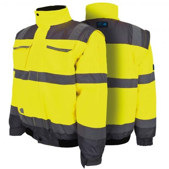 Warnschutz Pilotenjacke, neongelb / grau, abnehmbare Ärmel Warnschutz Pilotenjacke, neongelb / grau, abnehmbare Ärmel