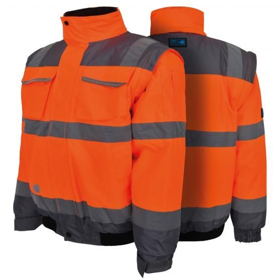 Warnschutz Pilotenjacke, neonorange / grau, abnehmbare Ärmel