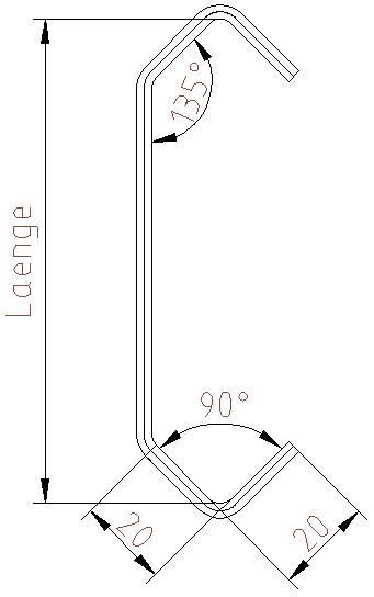 Vierkanthaken  Nr.CE20/20 planliegend