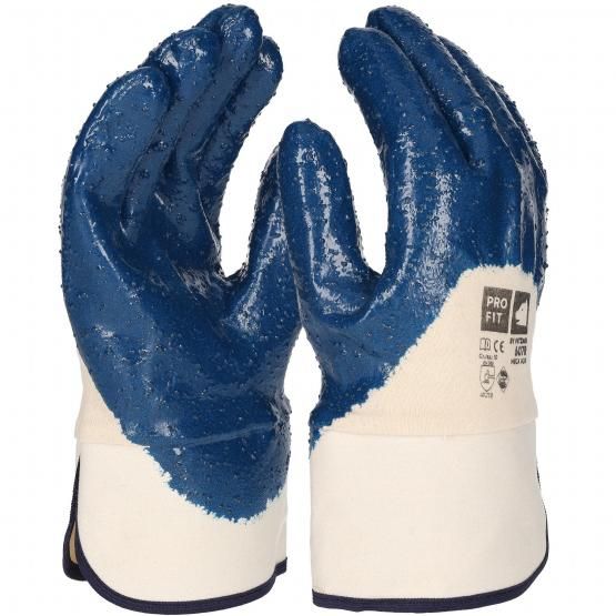 Nitril Handschuhe, "Mega rob", blau, 3/4 getaucht, Stulpe, geraut