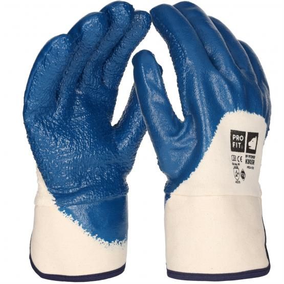 Nitril Handschuh "Mega rob", blau, geraut, 3/4 getaucht, Stulpe