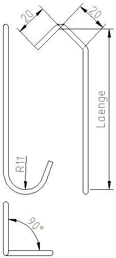 Standardhaken Nr. CER20/20R11 90° verdreht Standardhaken Nr. CER20/20R11 90° verdreht