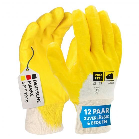 Nitril Handschuhe, "Mega lite", gelb, 3/4 getaucht, Strickbund