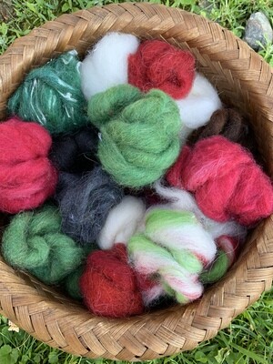 Alpaca Wool Roving Sampler - Christmas Colors