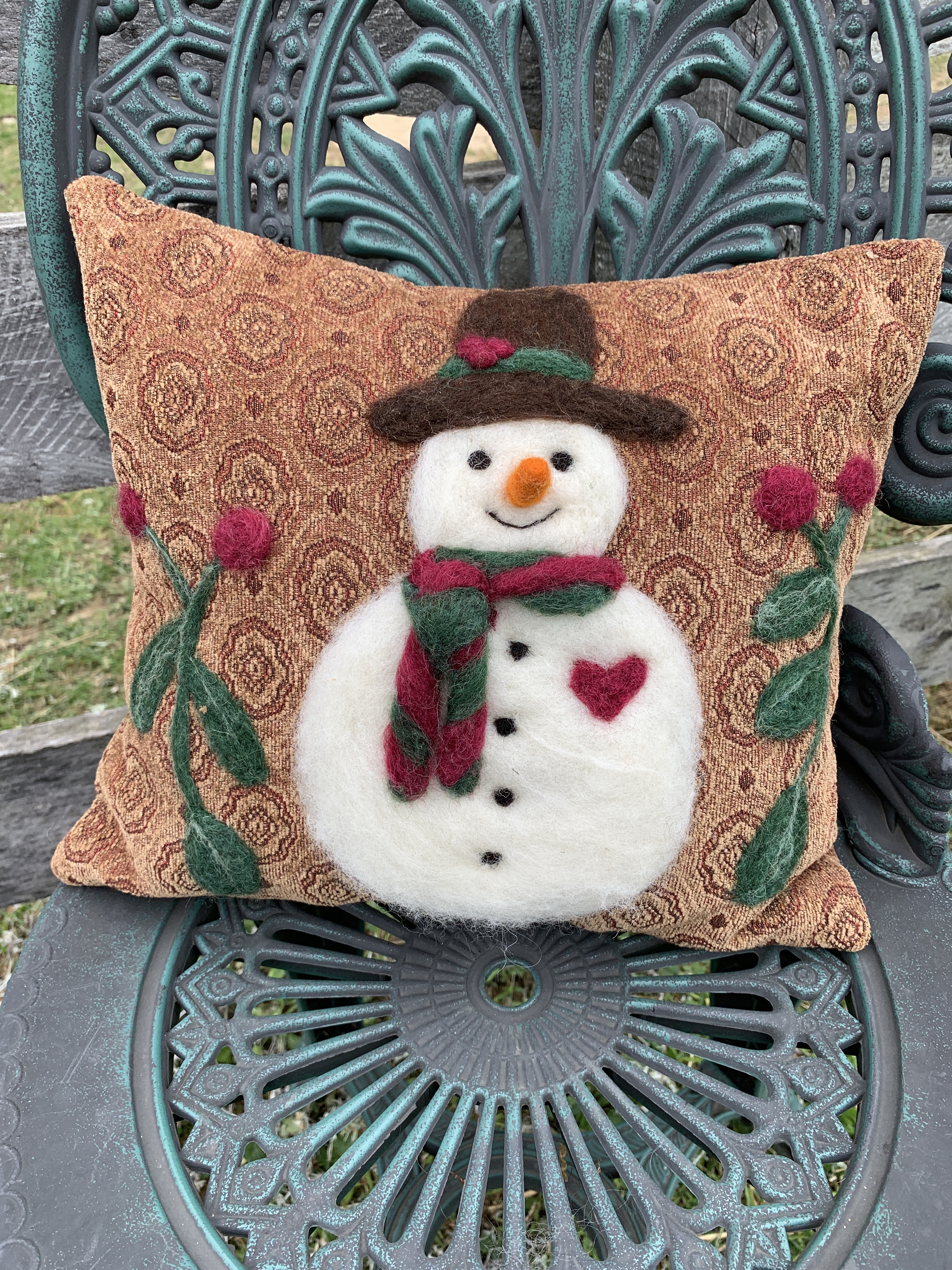 Needle Felted Snowman Pillow | Online Store - Alpaca Meadows