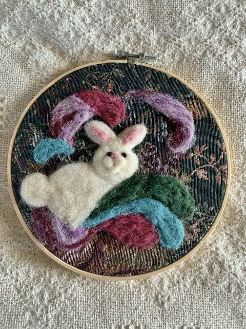 Felted Hoop Art - White Bunny