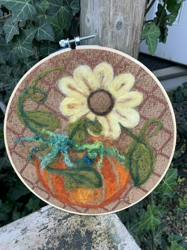 Felted Hoop Art - Pumpkin and Yellow Flower