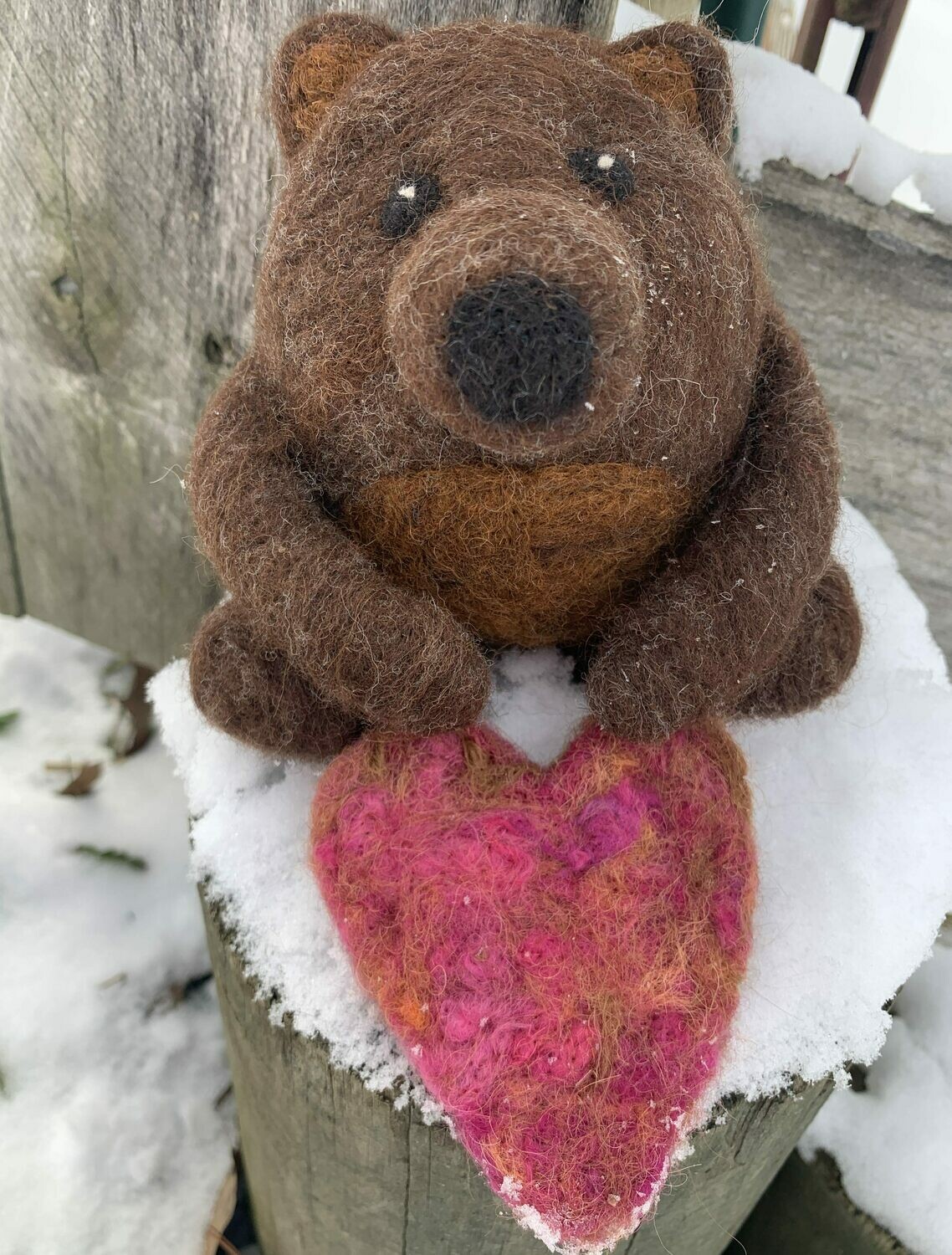Needle Felted Brown Bear with Heart