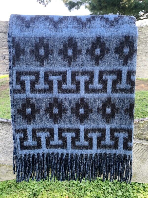 Geometric Alpaca Throw - Blue/Grey