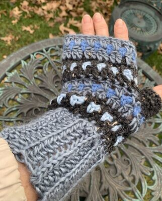 Blue and Grey Fingerless Alpaca Gloves