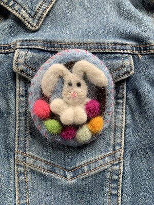 Needle Felted White Bunny Brooch
