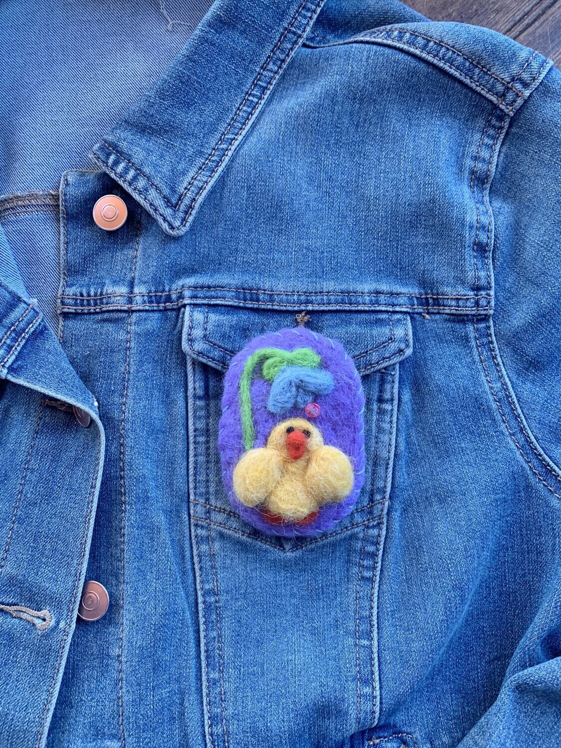 Felted Yellow Chick Brooch