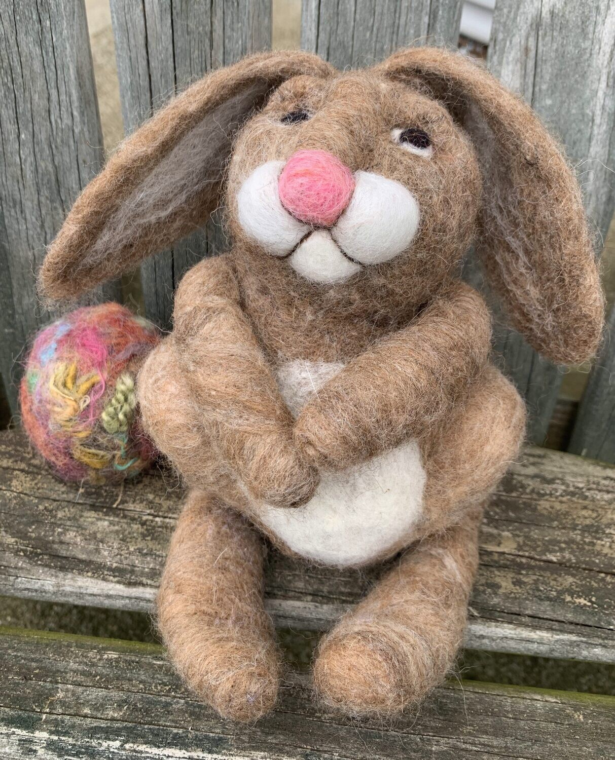 Needle Felted Brown Bunny with Easter Egg