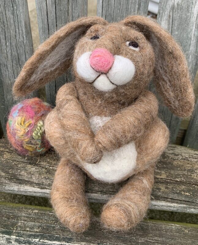 Needle Felted Brown Bunny with Easter Egg