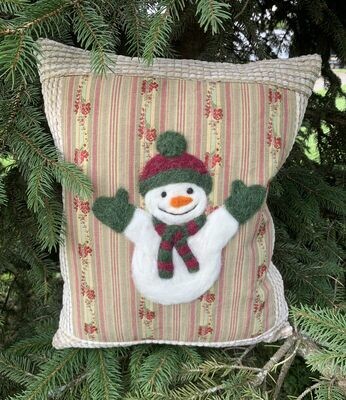 Needle Felted Christmas Pillow with Snowman